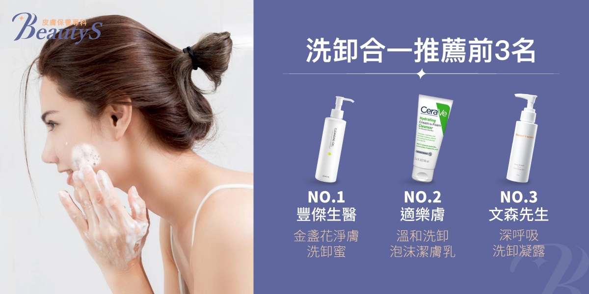 洗卸合一評比總結,推薦前3名:豐傑生醫【金盞花淨膚洗卸蜜】、適樂膚【溫和洗卸泡沫潔膚乳】、文森先生【深呼吸洗卸凝露】